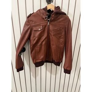 Decrum Genuine Leather Edinburgh with Removable Hood Cognac Wax Size XL NWT